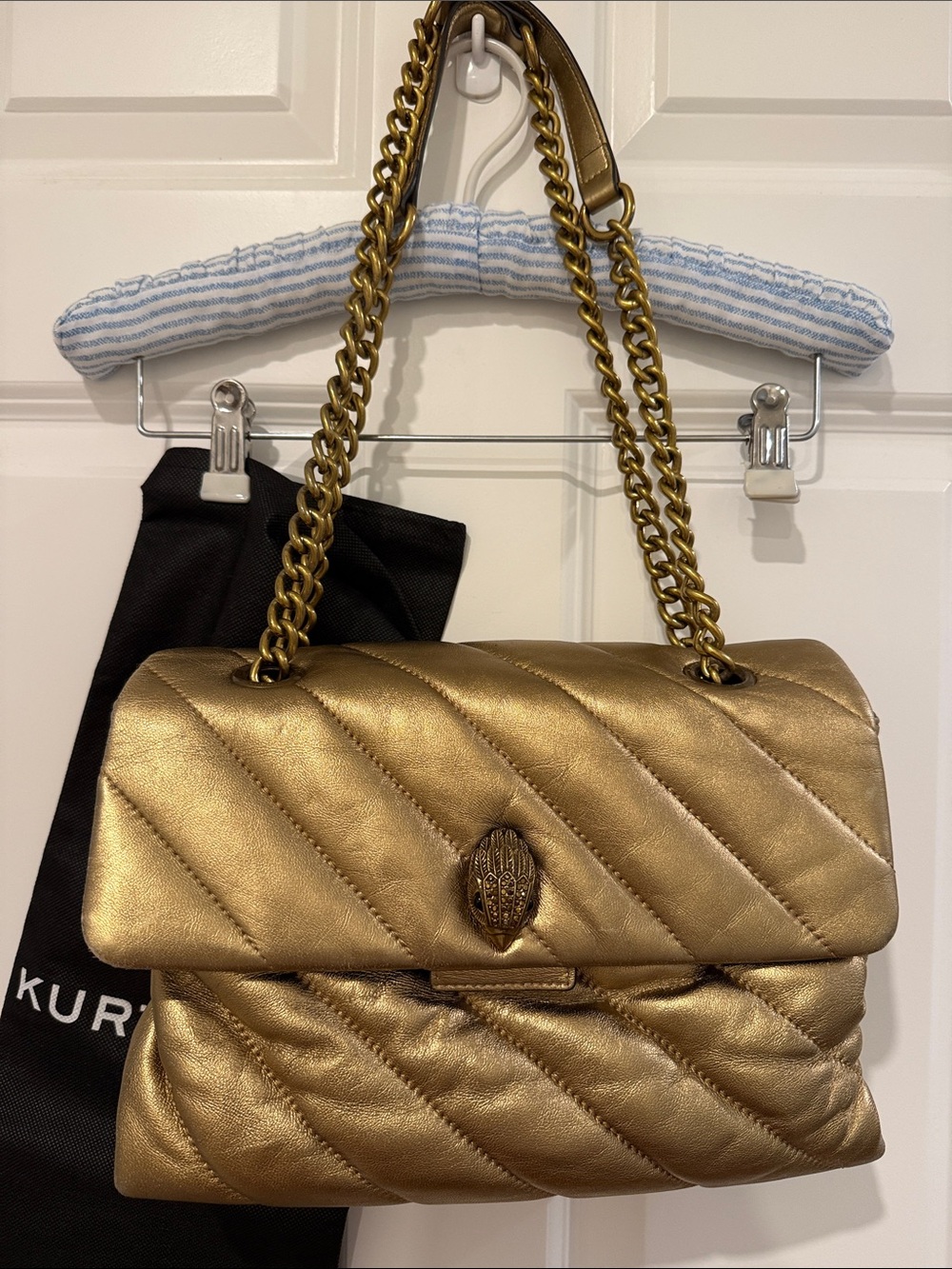 Kurt Geiger Metallic Gold Quilted Chain Shoulder Bag